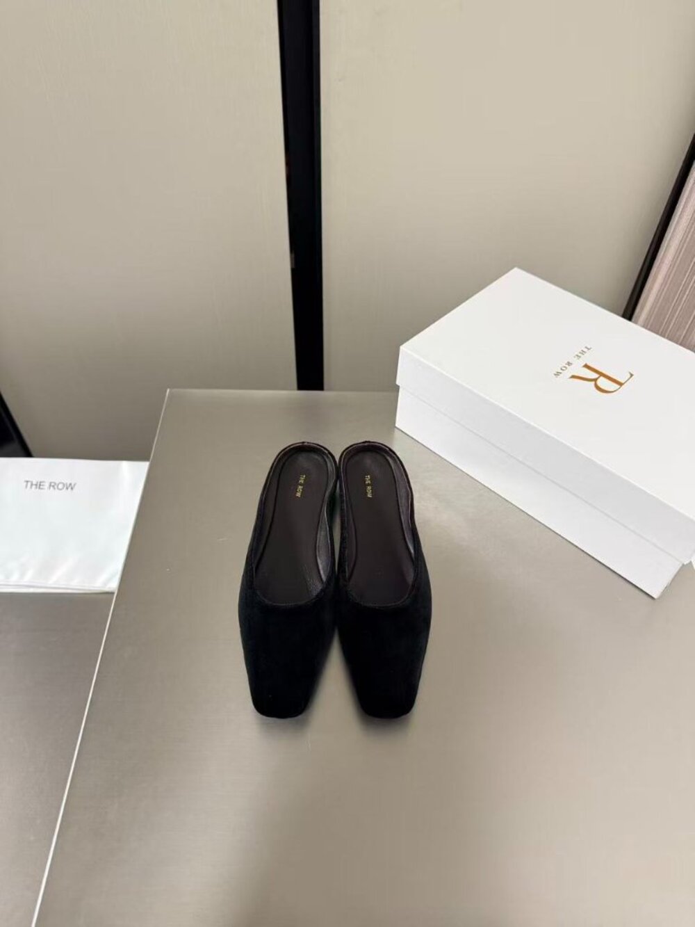 The Row Black Suede Square Toe Slip On Mule Flat - Picture 3 of 7